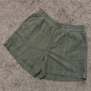 Briggs Linen Blend Pull On Shorts-L-Olive/White Micro Stripe-Pockets/Front/Rear
